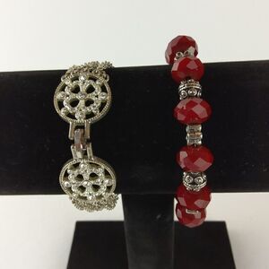 (3/$20) silvertone and faux Ruby bracelets